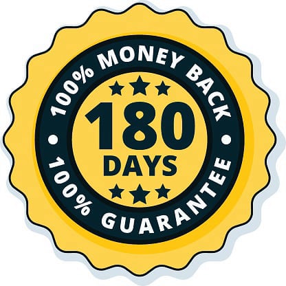 Synaptigen 180 day money back guarantee 100% satisfaction risk free refund policy gold starburst trust badge seal.